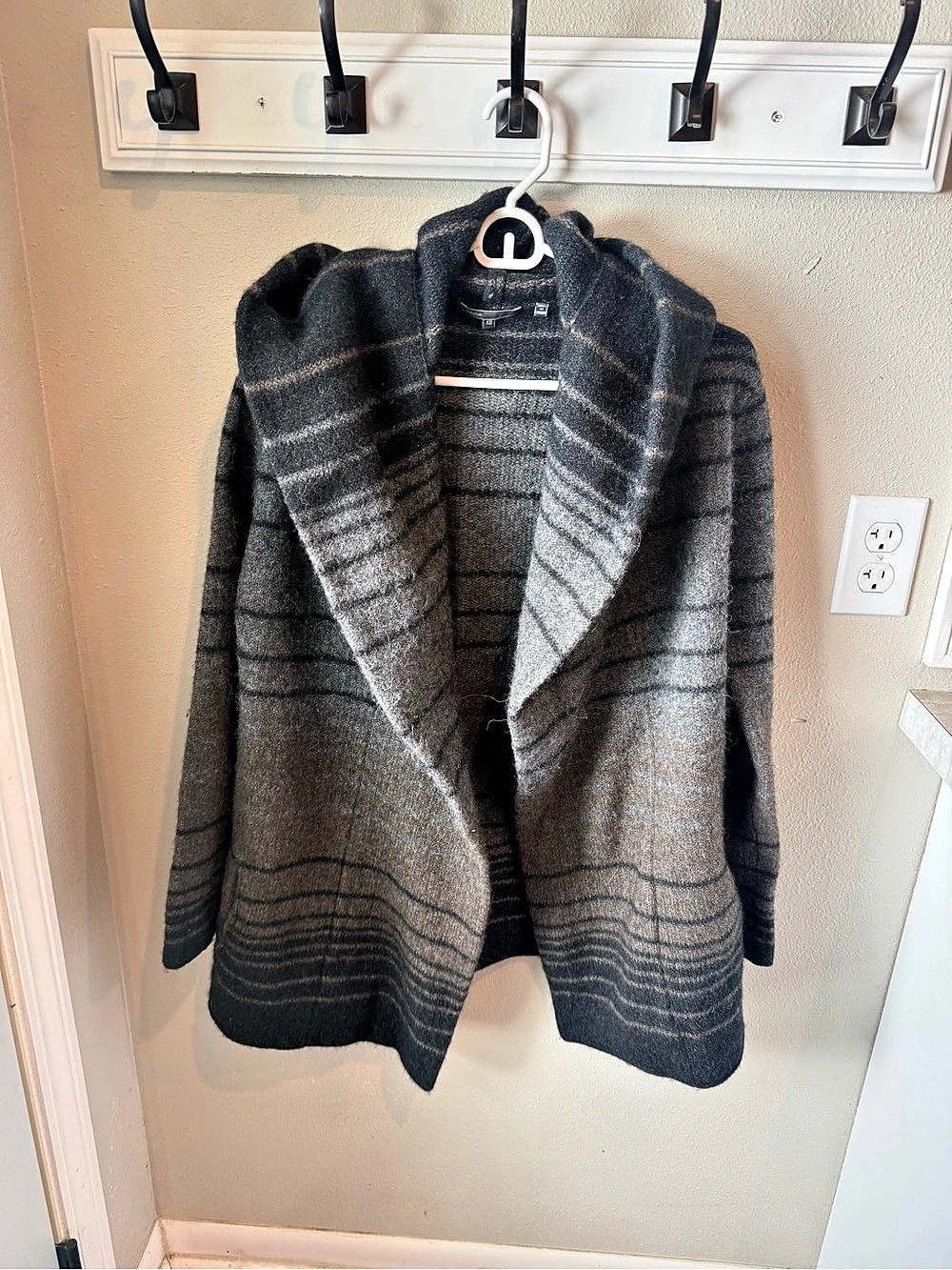 Vince Sophie Hooded Striped Cardigan Gray & Black XS